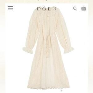 NWT Doen Persephone Embroidery Midi Dress Sz S Ivory Magnolia Semi Sheer #2J426